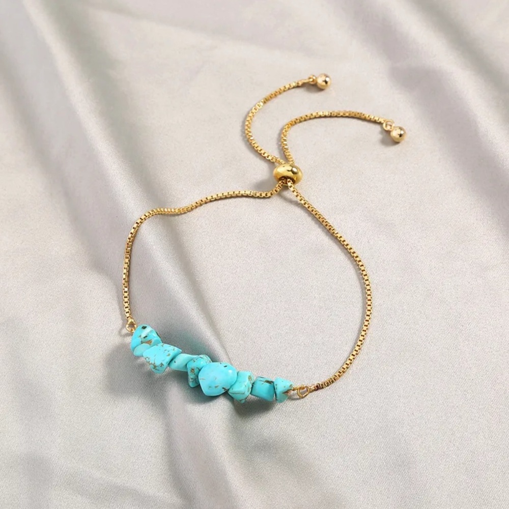 Turquoise and Gold Slider Bracelet - Polished Gemstone Bolo Bracelet